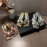 Fongt Cool Slippers Women Summer Net Red Explosion Outside Wearing Net Red Pigeon Egg Water Diamond With Skirt High Heels
