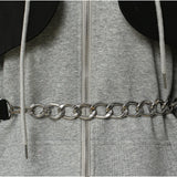 Fongt New Splicing Colliding Color Fake Two-Piece Chain Can Be Waist Hooded Jacket Dress 1626