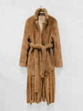 Women's Faux Fur Warm Coat Lapel Casual Loose Long Sleeve Hem Tassel Plush Overcoat 2023 Winter New Tide-Outfit