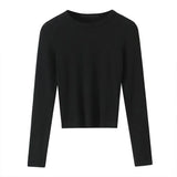 Fongt Round Collar Stitching Long Sleeve Bottom Shirt Women Autumn And Winter New Slimming Inside T-Shirt Top