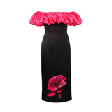 Fongt Crash One-Word Shoulder Dress Elegant Fashion High-Waisted Thin Flower Dress Dresses