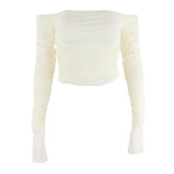 Fongt New Hot Selling Sexy Shoulder Slim Mesh Horn Sleeve Long Sleeve Crop
