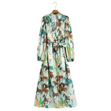 Fongt Women's Horse Print Long-Sleeved Dress Dress 2742