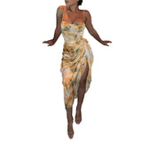 Fongt 2024 Women's New Print High-Waisted Slip Dress Sexy