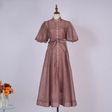 Fongt Court Style High Design Feeling Heavy Industry Nail Drill Short Sleeve Single Buckle Dress + Sling