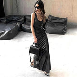 Fongt Women's Wear 2024 Winter New Fashion U-Neck Solid Color Slit Vest Dress-Outfit