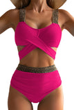 2025 New Split Solid Color Swimsuit Female Bikini Triangle Sexy Thin High Waist