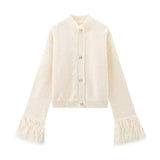 Fongt Women's INS Burst Cuff Hair Spliced Cardigan Sweater