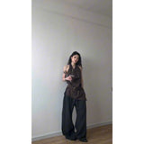 Fongt Temperament Collar Hanging Neck Vest Top Fashion Loose Feeling Loose Wide Legs Casual Pants Women Two Sets