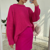 Sweater Streetwear Knitted Solid Ladies Sweater Elegant Jumper Long Sleeve O-neck Pullover Pink Top Winter Autumn