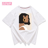 Neck Short Sleeve Loose Harajuku Avatar Print Chic Women's T-shirt Summer Korean Version 95% Cotton Stretch Female
