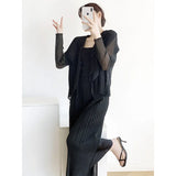 Fongt Folded Net Trousers Women Thin Fake Two Open Shirt Large Design Fashion Daily Set Of Casual Pants