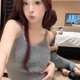 Women's Camisole Temperament Lint Knitted Tank Tops Solid Color U Neck-Outfit
