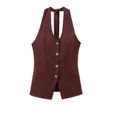 Fongt Fragrant Cotton Lint Neck Vest Set Of Women's Summer With Light Luxury High-End Trousers Two Sets