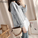 ZANZEA Autumn Striped Blouse Women Long Sleeve Fake Two Pieces Shirt Casual Pullover Oversize Blusas Patchwork Top