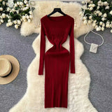 Fongt Sexy Pit Strips Body-Body-Groom Knitted Dress Autumn Solid-Colored Bottom Skirt One-Step Dress Woman
