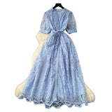 Fongt High-End Temperament Dress Women 2025 Summer Fashion Strap To Single Buckle Embroidery Mesh Dress