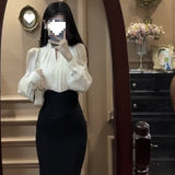 Fongt And Autumn 2025 New Hanging Neck Open Shoulder Design Long-Sleeved Top Temperament High-Waisted Fishtail Dress Fashion Suit Woman