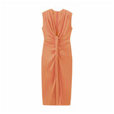 Fongt New Three-Colored Fascling V-Neck Wrinkles Dress