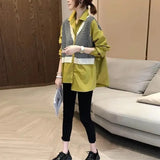 Women's Clothing Plaid Patchwork Blouse Korean Loose Spring Autumn Commute Stylish Asymmetrical Casual Shirring Drawstring Shirt-Outfit