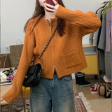 Fongt Temperament Double Zipper Pit Short New Sweater Female Spring Pocket Sweater Loose Inside Jacket Female-Outfit