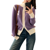 Fongt / Winter 2023 New Korean Version Cardigan Female Zipper Coat Long Sleeve Solid Color Top Loose Turtleneck Sweater-Outfit