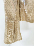 STREET Newest 2023 Designer Blouse Women's Flare Sleeve Glitter Sequined Gauze