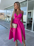 Fongt Summer New Fashion Socialite Deep V Hollow-Out Big Skirt Spread Slit Halter Dress Dress 23017-Outfit