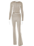2 Piece Sets Women Tracksuit Long Sleeve Zipper Hooded Sweater Crop Top Flare Pants Stretch Matching Suit Outfit-Outfit