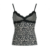 Fongt Leopard Splicing Lace Small Sling Sexy Vest Babes Design Boobs Type Low Collar Repair Body