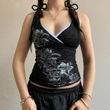 Fongt Plant Floral Print Slings Small Vest Hottie Girl Girl Slamming Sexy Antique Early Feeling New Blouse Tide