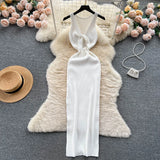 Fongt Women's Summer New Sexy Kinesith Heart-Scuttered Fashion Two-Pin Knitted Dress