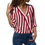 Striped Blouse V-neck Long Sleeve Blouses Shirts Casual Tops Work Wear Chiffon Shirt Plus Size Blusas Mujer De Moda