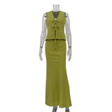 Fongt New Sleeveless Lace Vest Jacket Women's Summer Suit Vest Skirt Two-Piece Set-Outfit