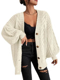 Fongt V-Neck Solid-Colored Open-Shirt Autumn And Winter Lazy Lantern Sleeve Loose Single-Caught Sweater Coat Woman