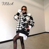 Long Sleeve Autumn Winter Oversized Sweater Dress Women Turtleneck Black Casual Knit Mini Houndstooth Sexy Party