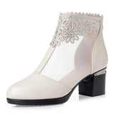 Fashion Sandals Mesh Genuine Leather Shoes Woman High Heel Sandals 2021 New Breathable Cool Boots Summer Women