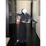 Fongt Complete Set Of Early Autumn Wear And Match Color Splicing Fake Two Knitted Cardigan Women Autumn High-Rise Skirt Suit