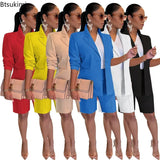 Two Piece Sets Women Long Sleeve Blazer Jacket Top and Shorts Set Elegant OL Office Ladies Matching Set Blazer Suit