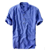 Fongt Summer Travel Holiday Men's Leisure Simple Small Fresh Linen Shirt Thin Solid Color Short-Sleeved Leisure
