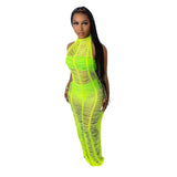 Fongt New Women's Wear Sexy Solid Color Knitted Beach Dress-Outfit
