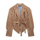 Fongt Women's ZA Autumn And Winter New Street Fashion Girded Shoulder Deer Leather Jacket Jacket Women