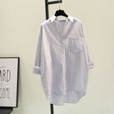 Fongt Vertical Stripe Medium Long Shirt Dress Women 2025 Spring And Autumn New Han Fan Art BF Style Casual