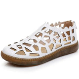 2021 Summer Genuine Leather Hollow Shoes Woman Sandals Casual Sneakers Flat Soft Sole Comfortable Sandals Large