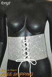 Crystal Sequins Cummerbunds Woman Rhinestones Belt Cummerbund Wide Women's Streetwear Lace Up Corset