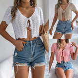 Summer T-Shirt With Hollow Short-Sleeved Knitted T-Shirt Holiday Umbils