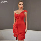 Red Ruffles Mini Night Club Women's Dress 2022 Summer One Shoulder Sleeveless Celebrity Fashion Evening Party V Neck