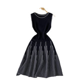 Fongt Sleeveless Round-Necked Striped Knitted Dress Women's Summer Waist Design Small Fairy Mid-Long Dress