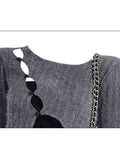 Sexy Hollow Out Irregular Knitted Top Long Sleeved Korean Style Split Pullover Thin Sweater Ladies New Autumn