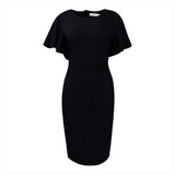 Fongt Women's 2025 Summer New Solid Color High-Waist Temperament Commuter Lotus Leaf Sleeve Office Dress